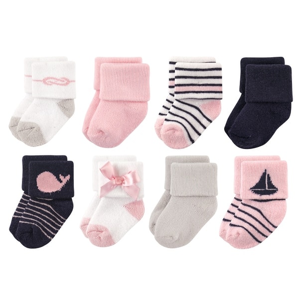 slide 1 of 1, Luvable Friends Baby Girl Newborn and Baby Terry Socks, Sailboat Sailboat 8-Pack - 0-6 Months