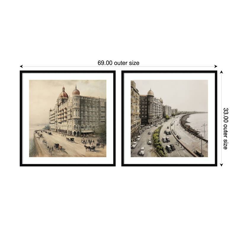 Mumbai Bombay 2 Piece by Tradelink inhouse artist Framed Wall Art Prints - Svelte Noir Black
