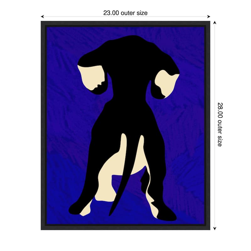 Blue Backdrop Dog Silhouette by Kintsugi99 Framed Canvas Wall Art - 23 x 28 in
