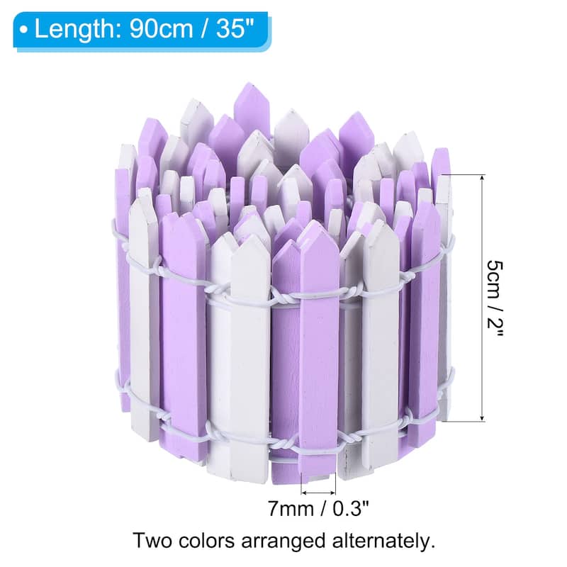 35" L x 2" H Wood Miniature Mini Fairy Garden Picket Fence - 35" L x 2" H - Purple White