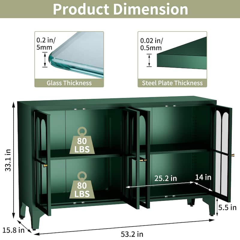53.2"W Metal Sideboard Buffet Cabinet with Glass Doors