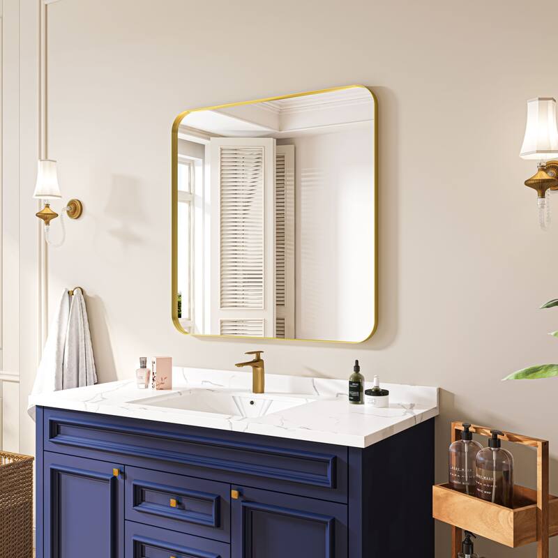 Organnice Rectangular Aluminum Frame Vanity Bathroom Mirror with Clear Glass