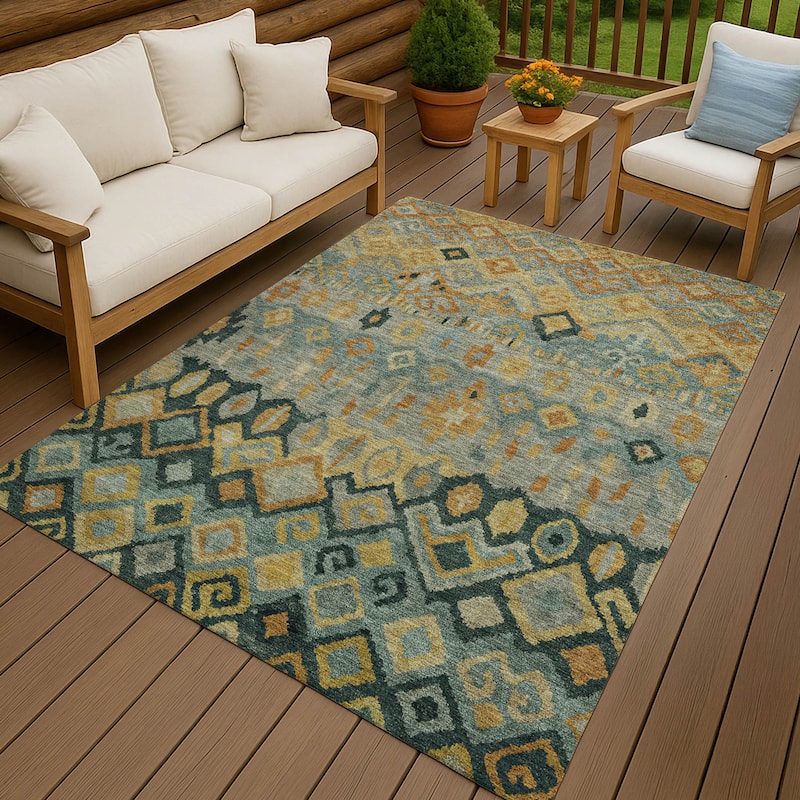 Machine Washable Indoor/ Outdoor Boho Moroccan Chantille Rug