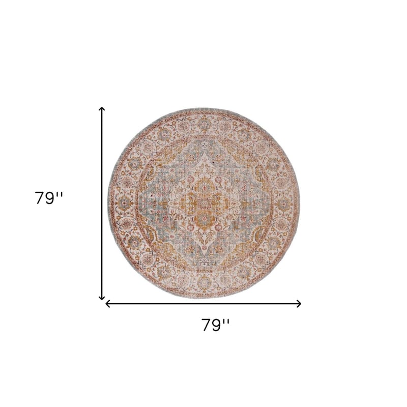 Puxid Power Loomed Distressed Geometric Stain Resistant Area Rug By HomeRoots - 6' Round