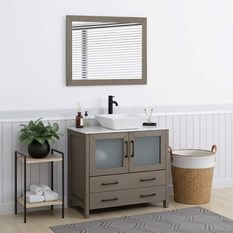 Vanity Art 36" Single Sink Bathroom Vanity Set with Engineered Marble Top Free Mirror - 36 x 18.5 x 36 Inches