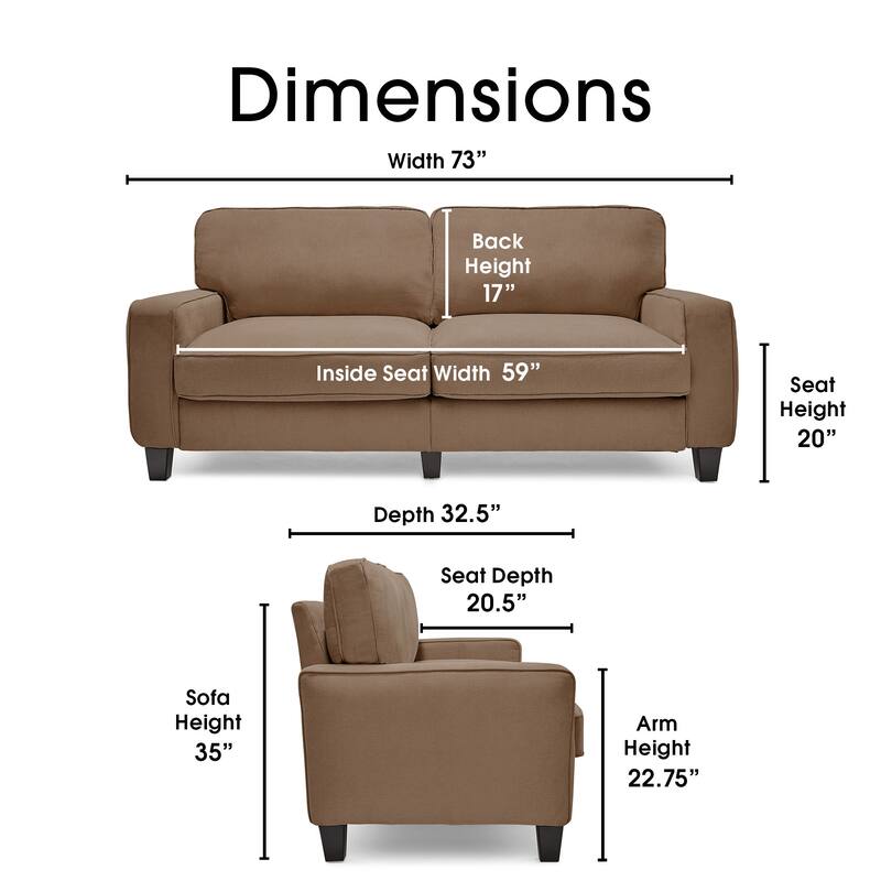 Serta Palisades Upholstered 73" Sofas for Living Room Modern Design Couch, Straight Arms, Soft Upholstery, Tool-Free Assembly