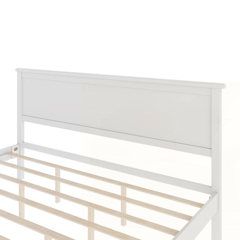 Wood Platform Bed with Headboard and Wood Slat Support