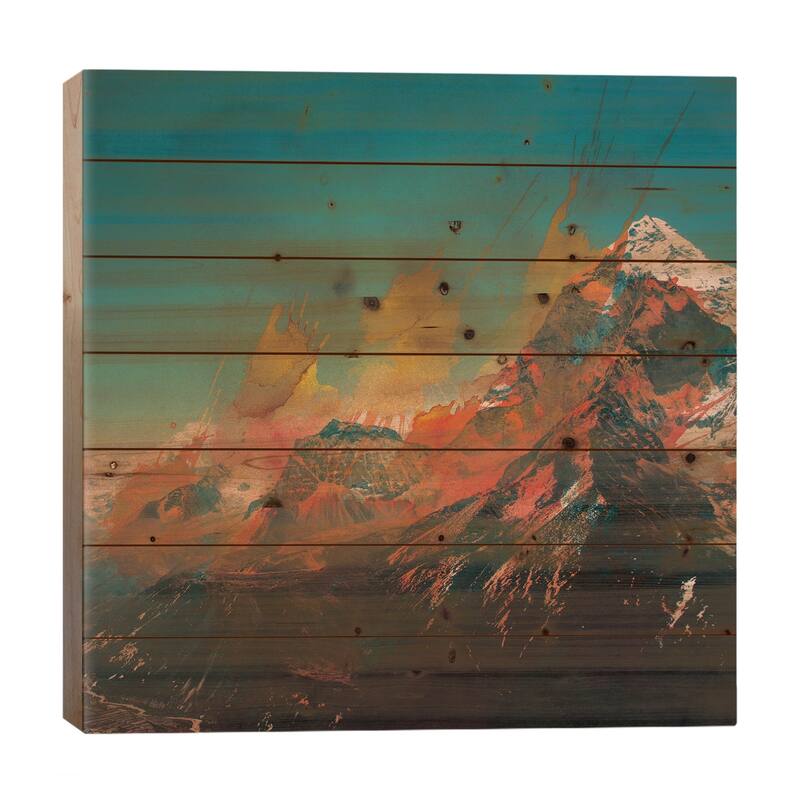 Mountain Splash Print On Wood by Andreas Lie - Multi-Color - 26x26x1.5