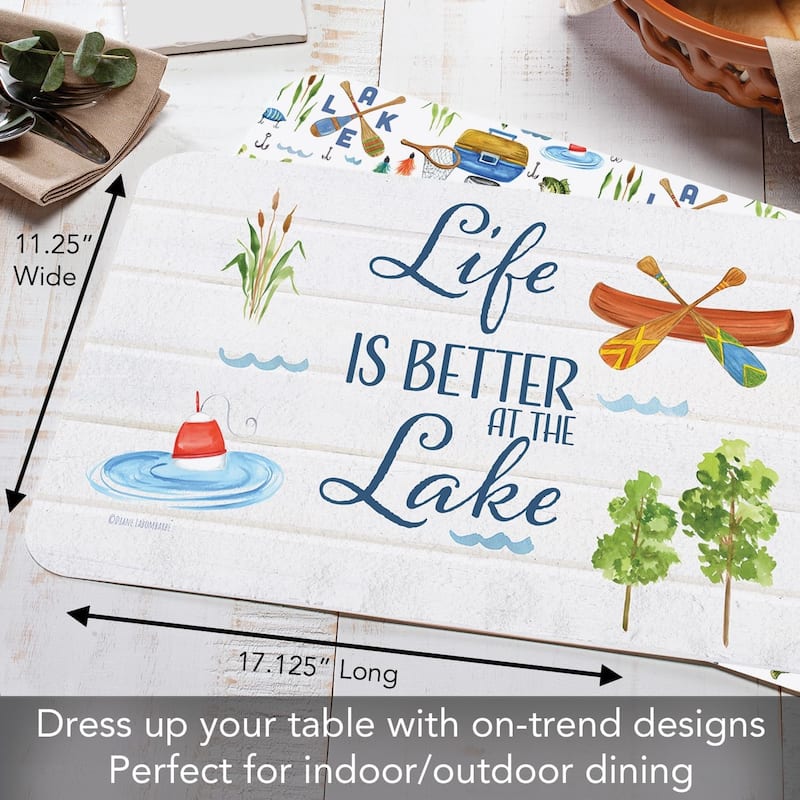 Lake Livin' 4 Pack Reversible Easy Care Flexible Plastic Placemats Made in The USA BPA Free Easily Wipes Clean