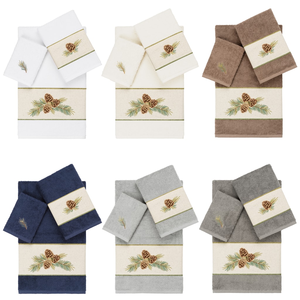 Authentic Hotel and Spa 100% Turkish Cotton Pierre 3PC Embellished Towel Set