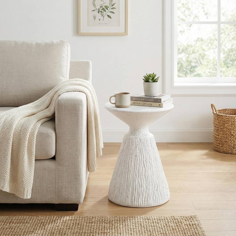 Christopher Knight Home - 15.50'' Retro Textured MGO Pedestal Side Table for Indoor and Outdoor Use - White Marble/15.5"W