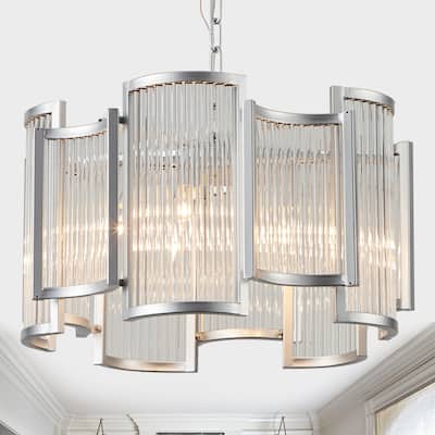 Cusp Barn 20.5-Inch Mid-Century Glam Crystal Chandelier, Modern Silver 6-Light Kitchen Island Pendant Light
