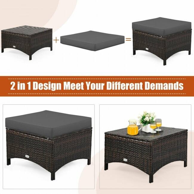 5 Pieces Patio Rattan Sofa Set with Cushion and Ottoman - 51" x 33.5" x 33" (L x W x H)