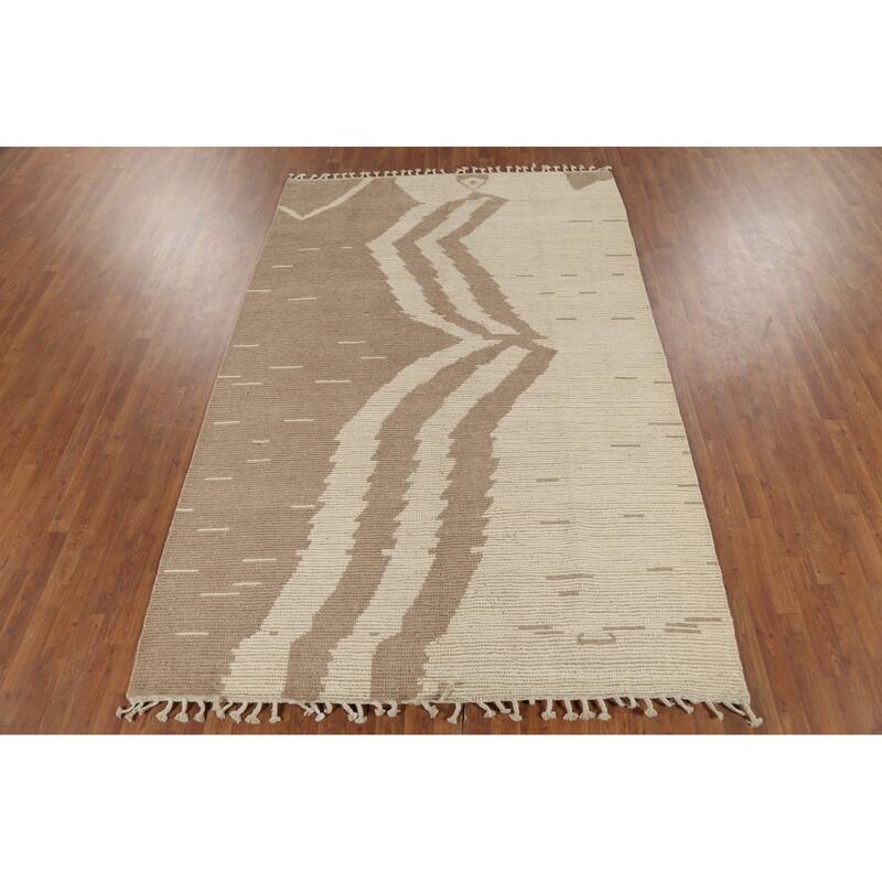 All-Over Striped Moroccan Oriental Area Rug Handmade Wool Carpet - 6'2"x 9'6"