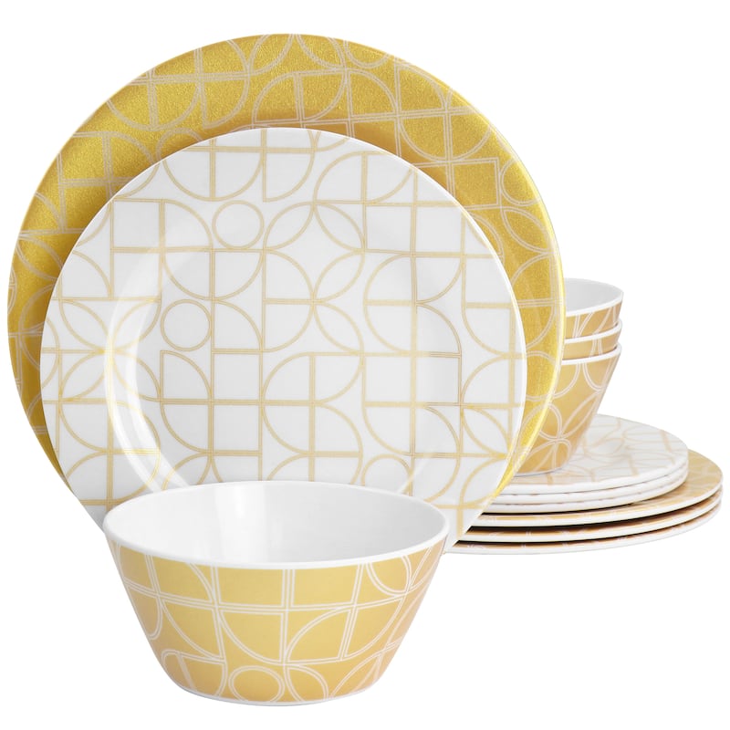 Laurie Gates Summer Bloom 12Pc Melamine Dinnerware Set Gold - 12 pc