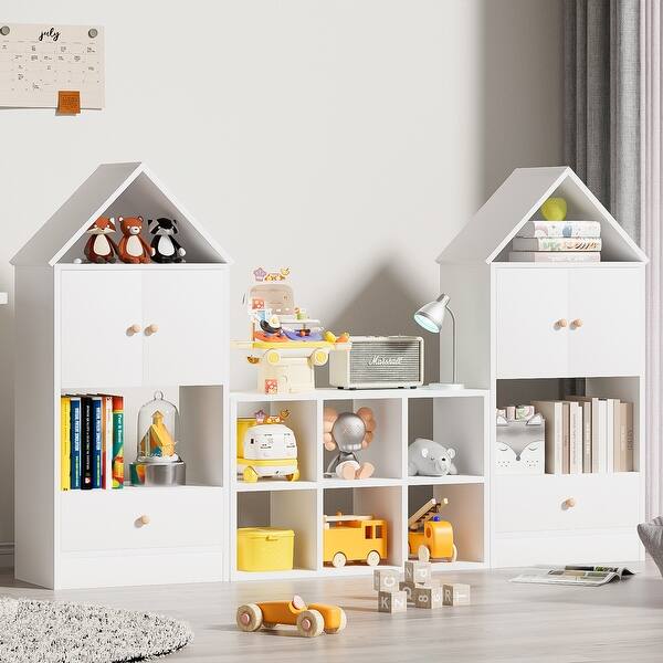 slide 2 of 16, Versatile Children's Bookshelf with House-Shaped Design,Multi-Functional Storage,Adjustable Placement,Kids Organizer,Safe White
