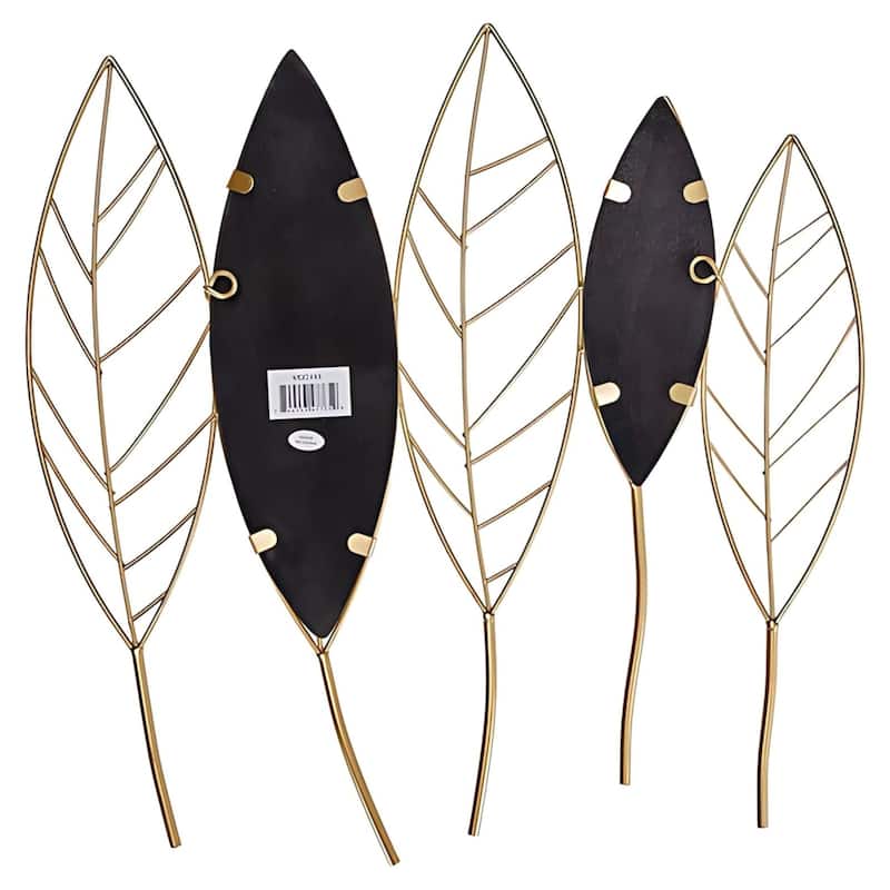 Gold Leaf Wall Art Vertical Metal Botanical Minimalist Sculpture 21x20