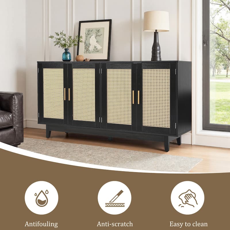 Wood TV Stand for up to 60" TVs with Four Rottan Doors