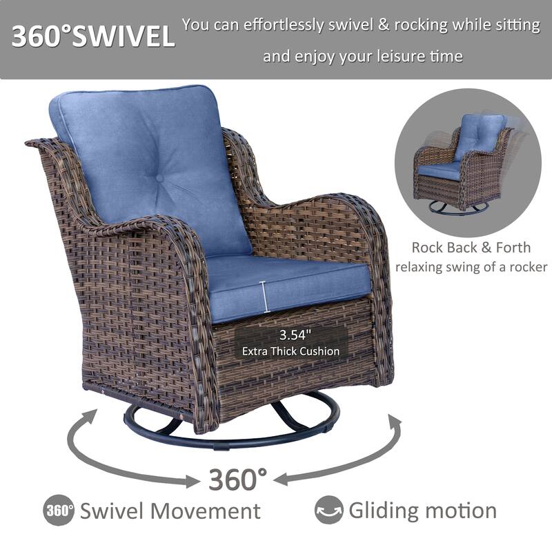 High Back Wicker Patio Furniture Outdoor Swivel Chair Set with Cushion