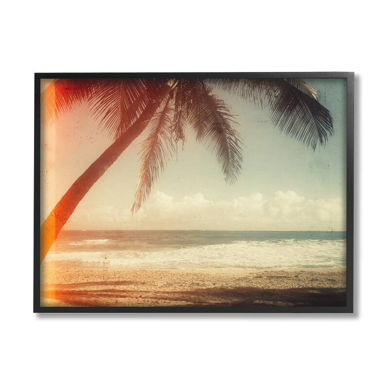 Stupell Vintage Sun Bleached Ocean Scene Hanging Palm Tree Framed Wall Art