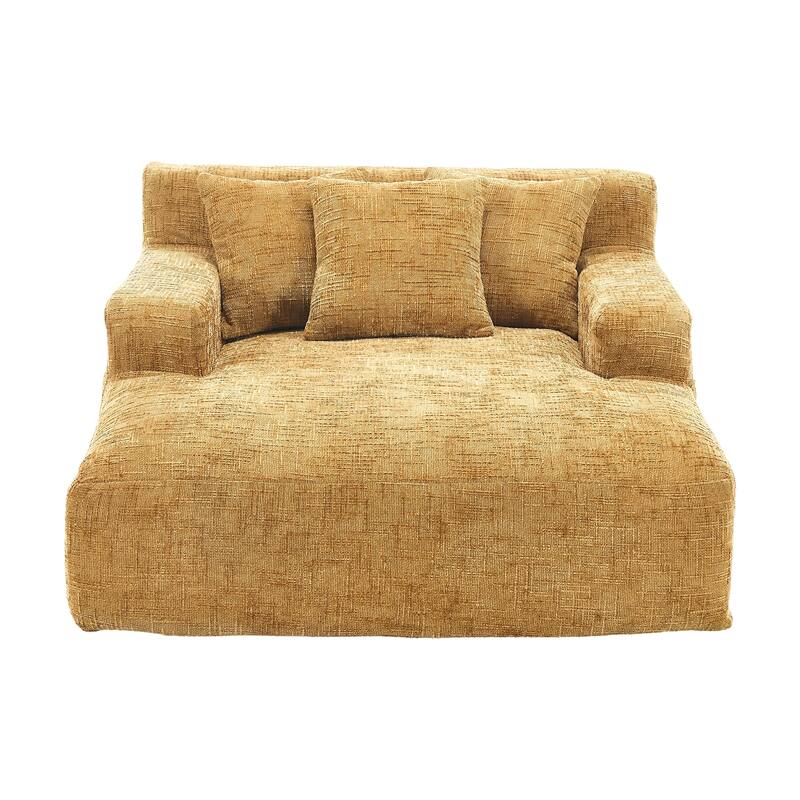 Chenille Interior Lazy Sofa Chaise Longue Armchair With Three Pillows And Armrestssleeping Sofa Bed