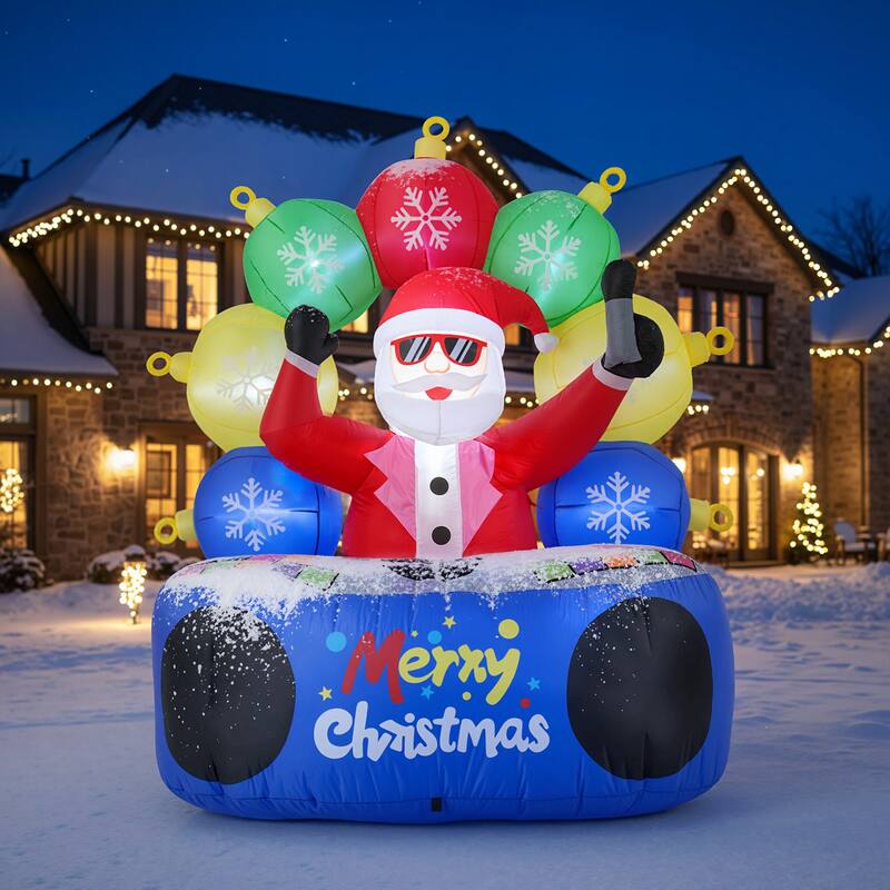 6 Feet Inflatable DJ Santa Claus Decoration with RGB Party Lights for Outdoor Yard and Garden - 4.8 x 3.8 x 6 ft