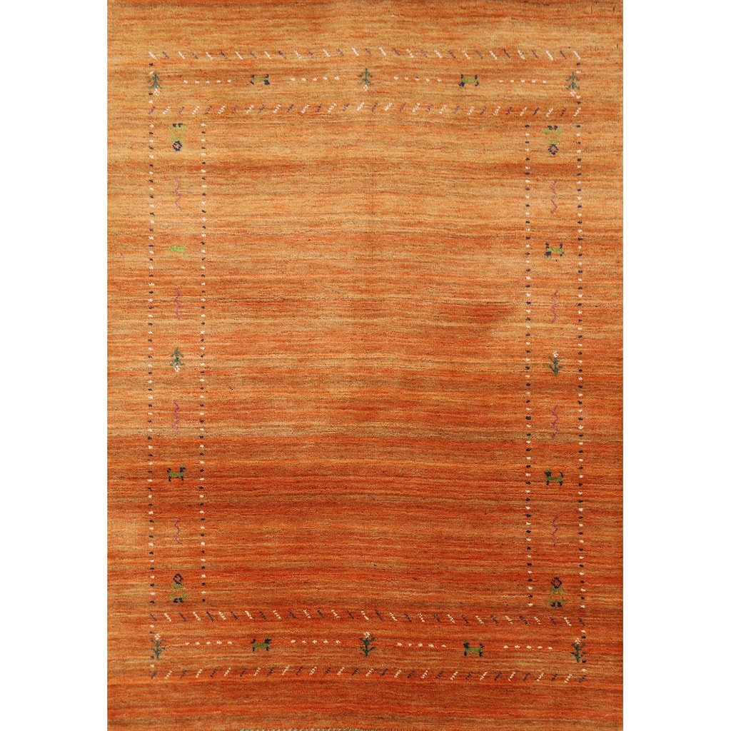 Orange Gabbeh Indian Rug Handmade Bedroom Wool Carpet - 4'1" x 5'8"