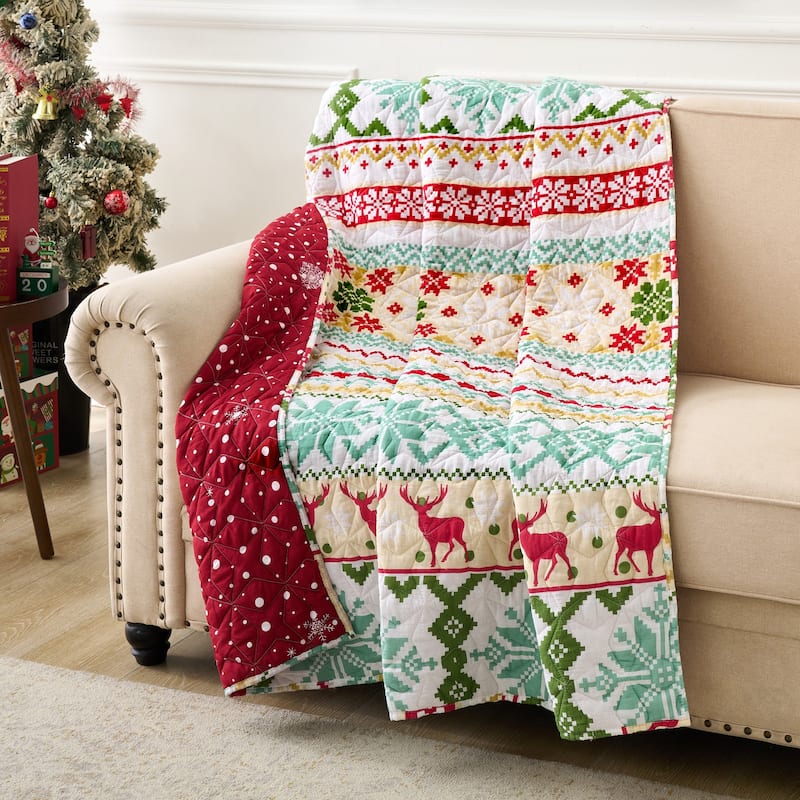 Festive Winter Holiday Reversible Quilted Throw Blankets