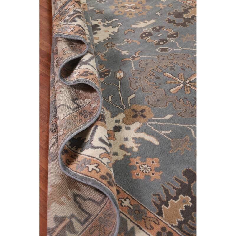 Gray Ivory Oushak Indian Large Rug Hand-Knotted Wool Carpet - 10'2" x 13'11"