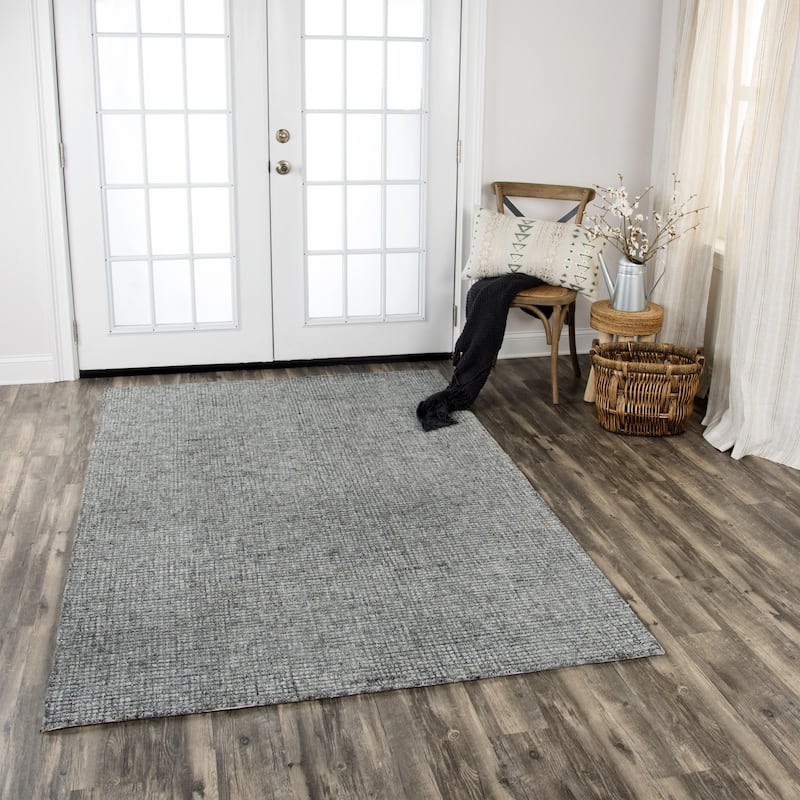 Alora Decor Storm Grey and Beige Hand-tufted Geometric Wool Rug - 2'6" x 8' - Dark Gray