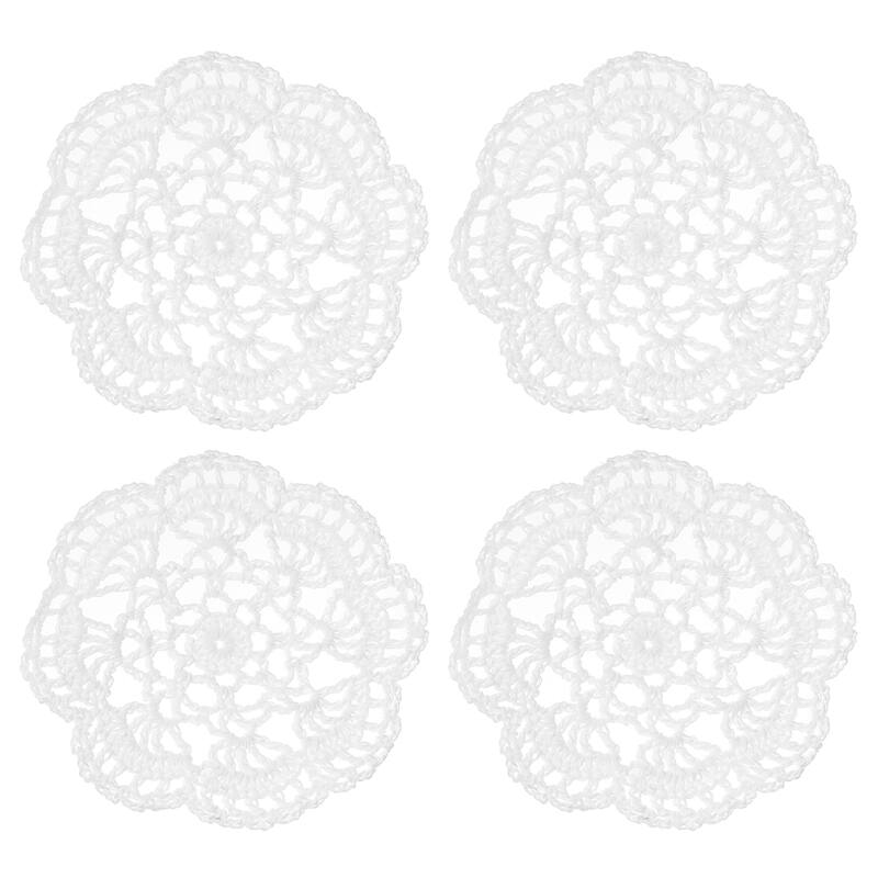 Fabric Coasters, 4pcs 6" - Cotton Woven Crochet Doilies with Floral - 150mm