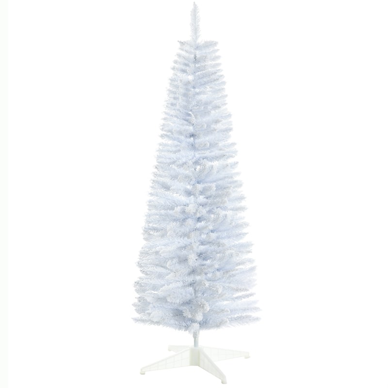 HOMCOM Flocked Artificial Pencil Tree - Realistic Branches, Plastic Base, White