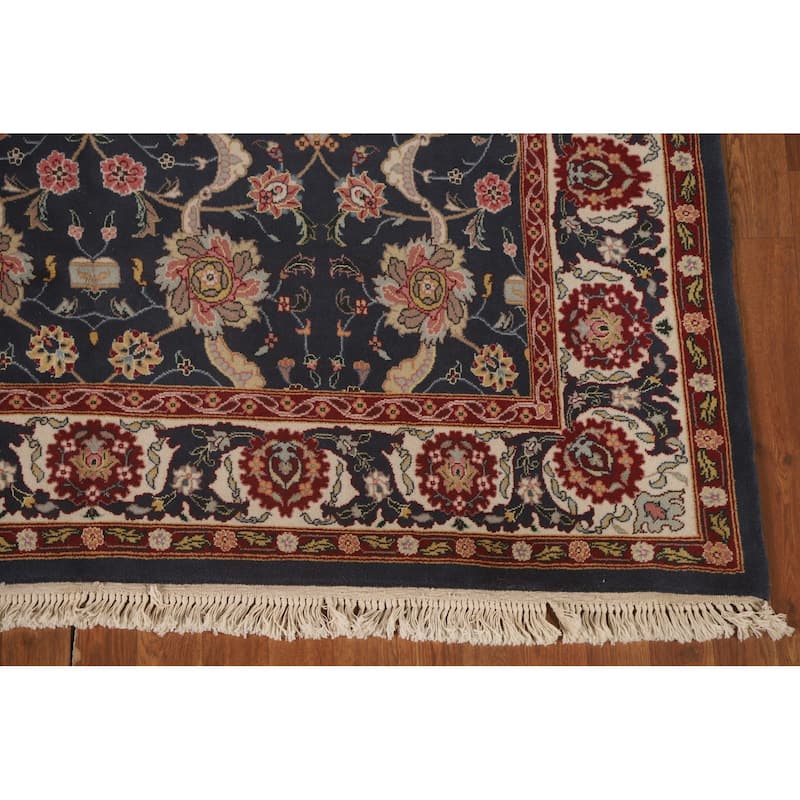 All-Over Floral Blue Tabriz Oriental Area Rug Hand-Knotted Wool Carpet - 5'9" x 8'10"