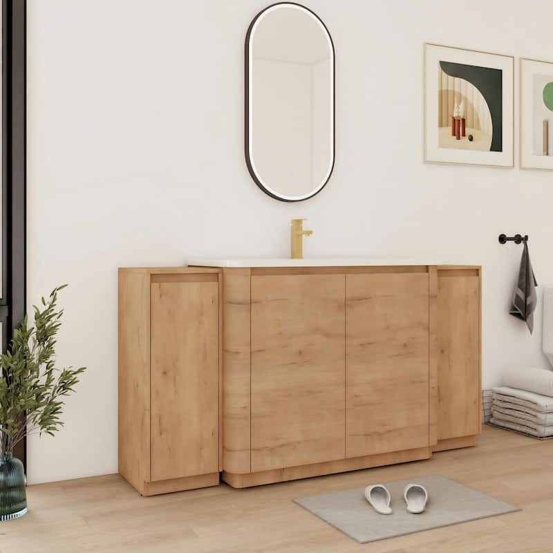 Bathroom Vanity With Sink In 36/40/48/52/60/64/84/92 Inch, Freestanding Bathroom Vanity With Doors and Adjustable Shelf