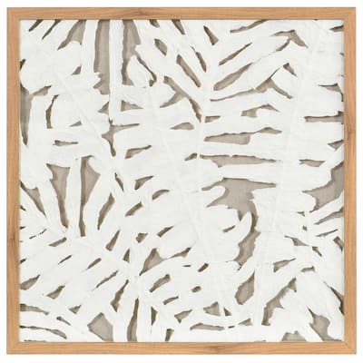 Palm Leaf Shadow Box II - Textured Rice Paper Wall Art - Natural Wood Frame