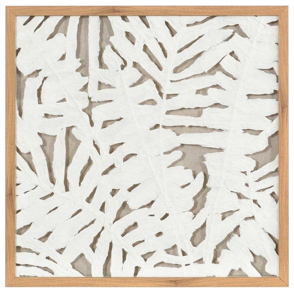 Palm Leaf Shadow Box II - Textured Rice Paper Wall Art - Natural Wood Frame