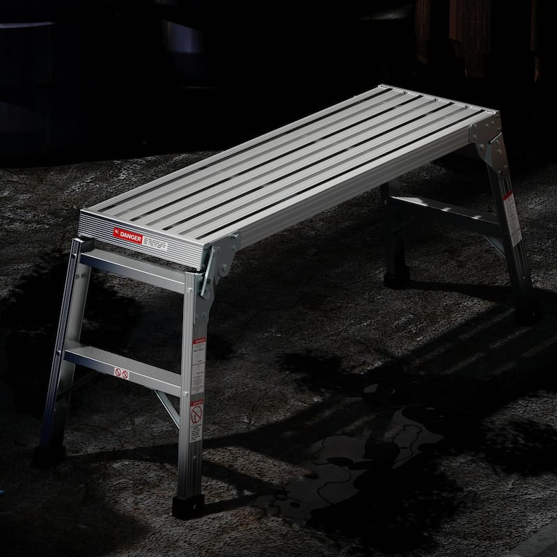 40"Aluminum Work Platform Bench, Portable Folding Ladder - Grey