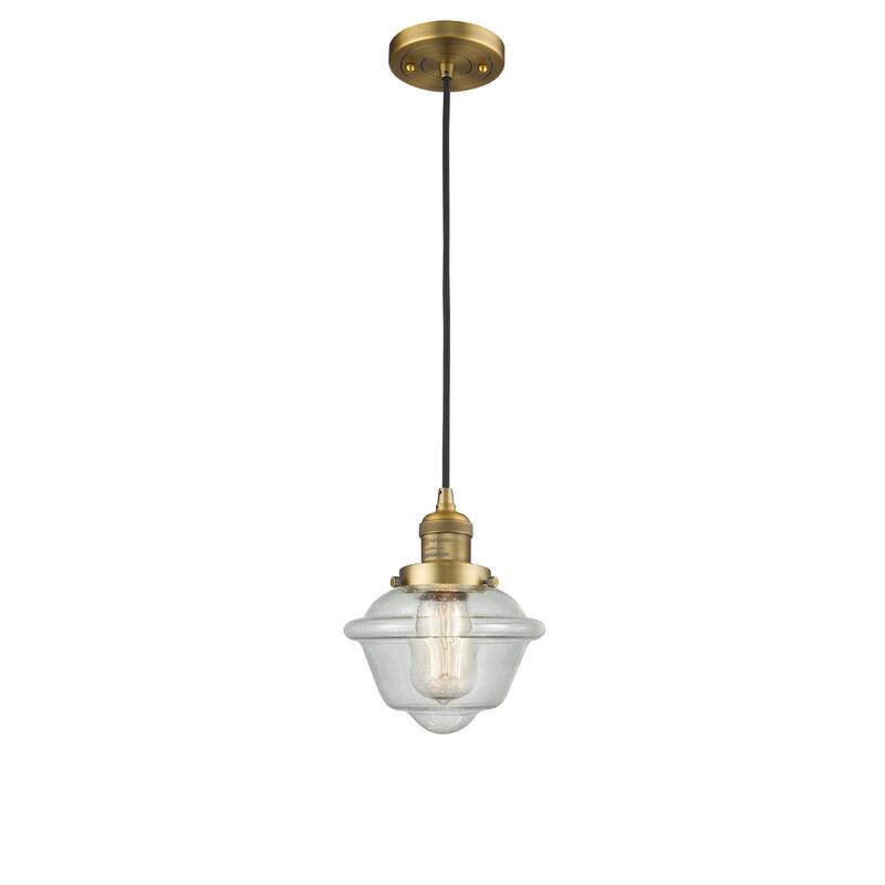 Innovations Lighting Franklin Restoration Oxford - 1 Light 8" Cord Hung Mini Pendant - Brushed Brass/Seedy