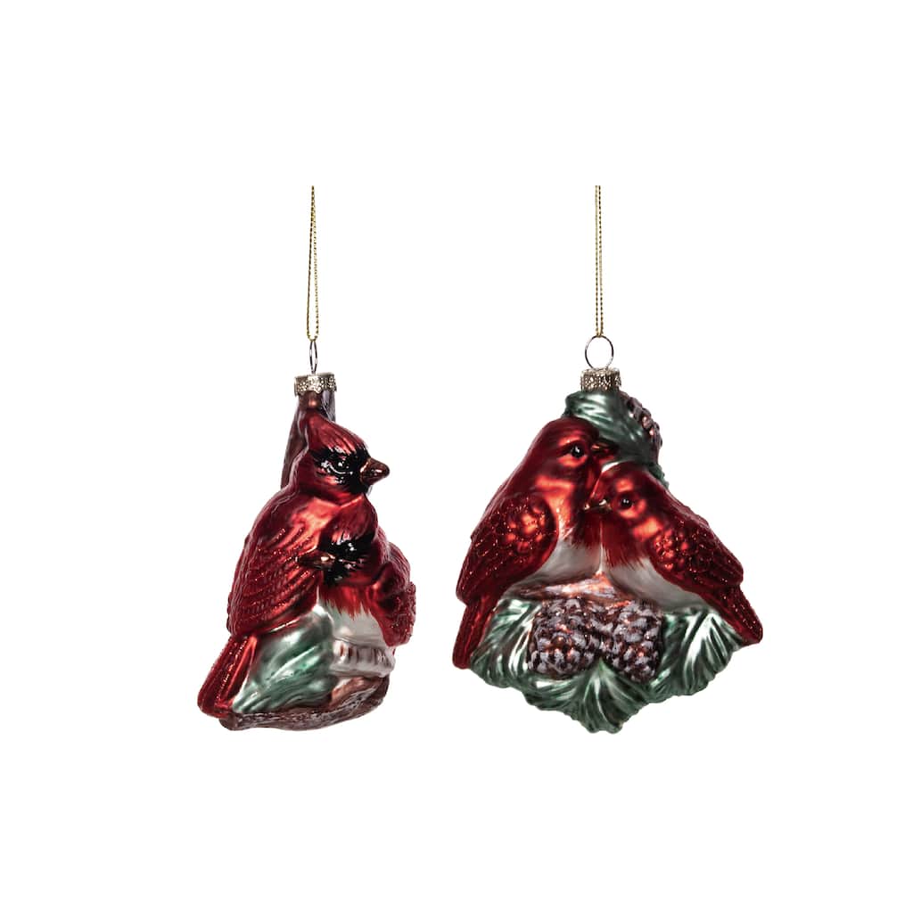 Transpac Glass Snuggle Bird Ornament Set of 2 Christmas Home Decorations