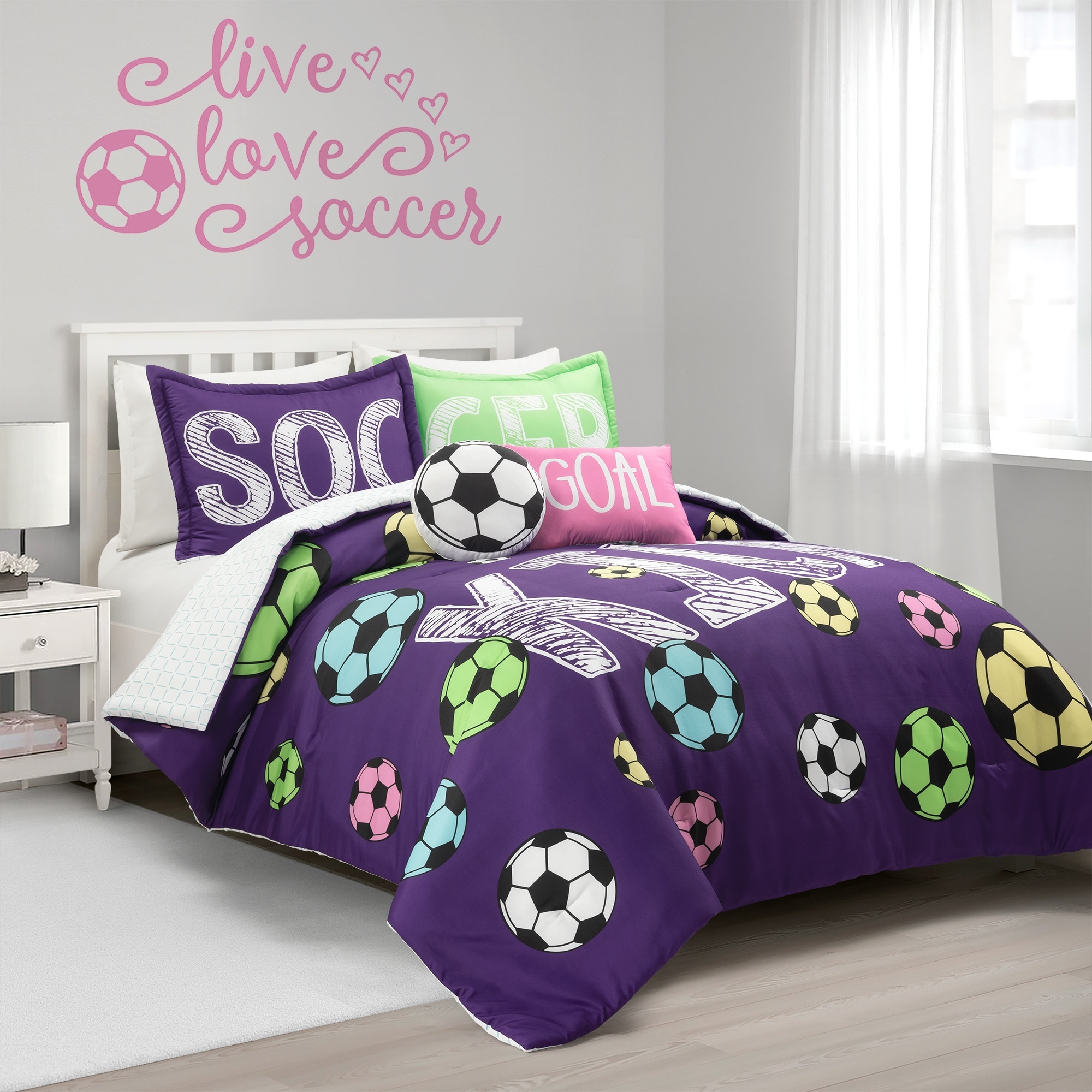 Lush Decor Girls Soccer Kick Reversible Oversized Comforter Set of 4 Wayfair Bedding Sets
