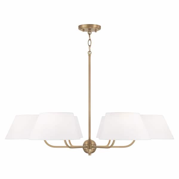 slide 2 of 4, Welsley 6-light Aged Brass Chandelier w/ White Fabric Shade