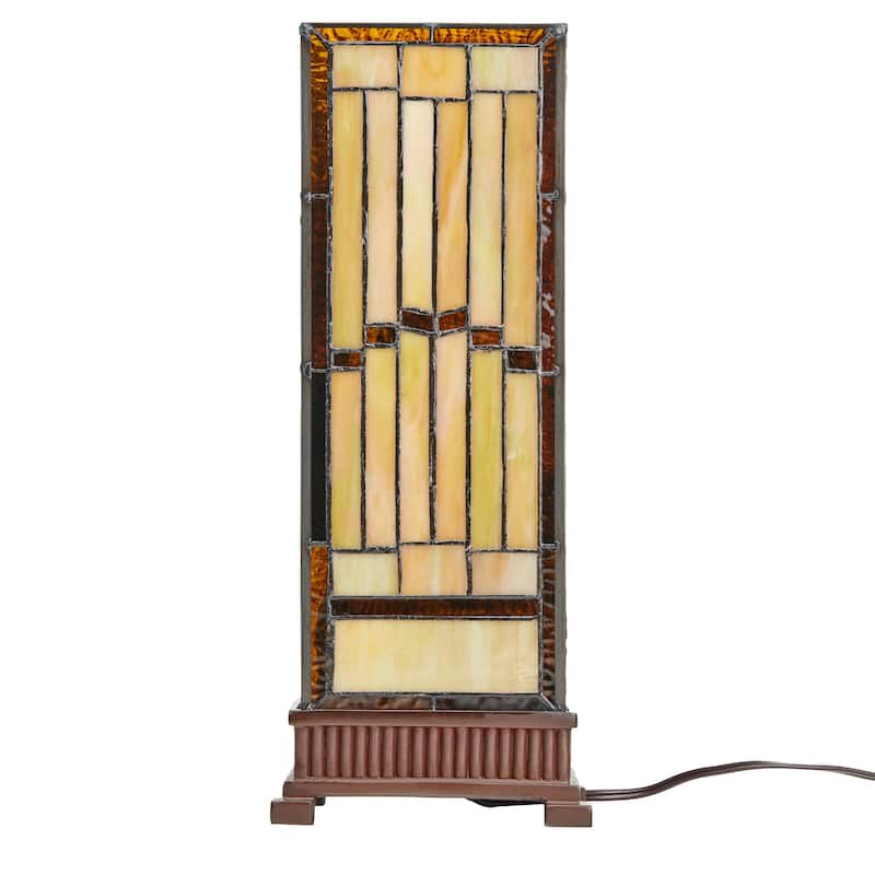 The Curated Nomad Wexler Stained-glass Rustic 17-inch Hurricane Lamp - 6.75"L x 6.75"W x 17.25"H