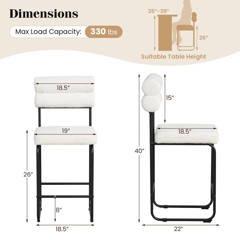 Gymax Set of 2 Counter Height Bar Stools 26'' Counter Stools w/ Metal