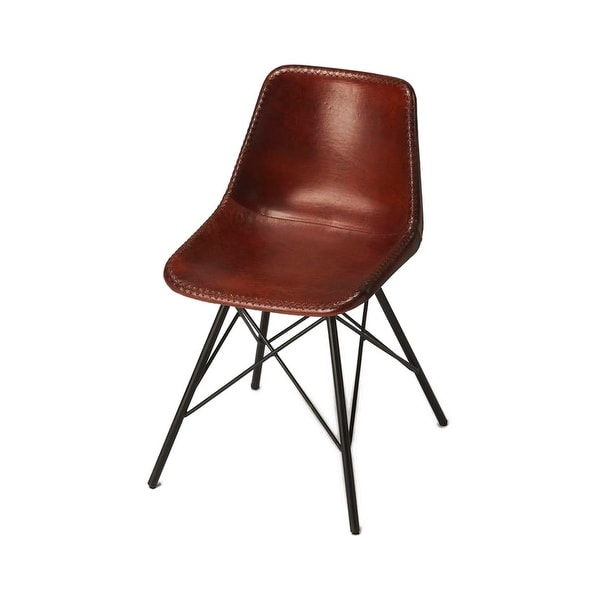 Mid Century Modern Distressed Medium Brown Leather Side Chair