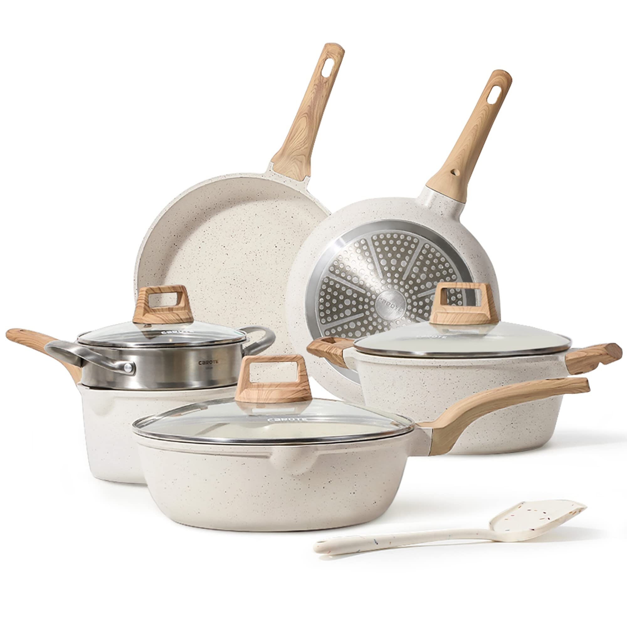 Pots and Pans Set Nonstick White Granite Induction Cookware Sets - On Sale  - Bed Bath & Beyond - 37508822