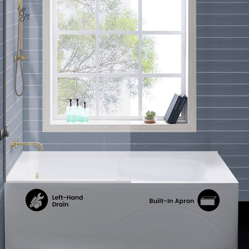 Ivy 54 X 30 Left Drain Soaking Alcove Corner Apron Bathtub In Glossy White With Integrated Overflow, Drain Included