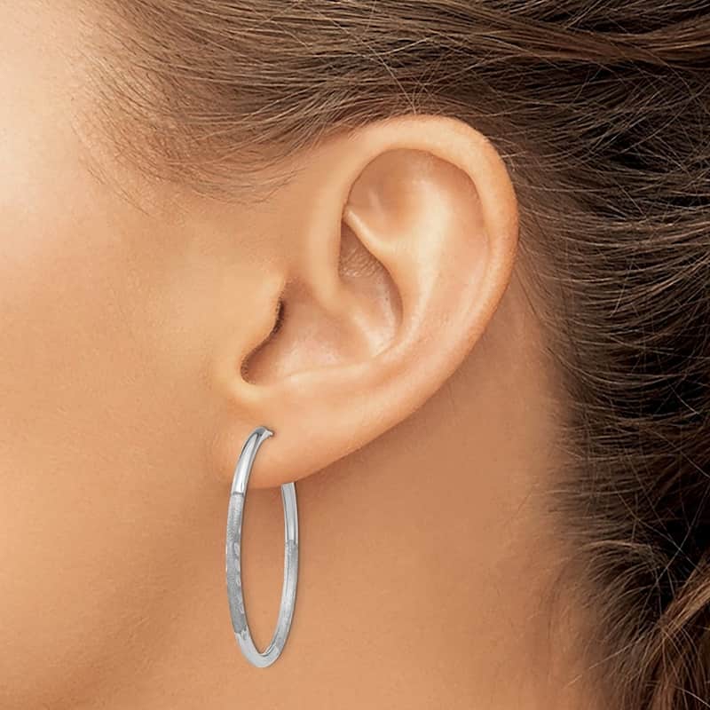 Curata 14k White Gold Polished tube 2x30mm Sparkle Cut Endless Hoop Earrings