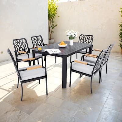 7-Piece Outdoor Patio Aluminum Furniture Set, Modern Dining Set with 6 Dining Chairs