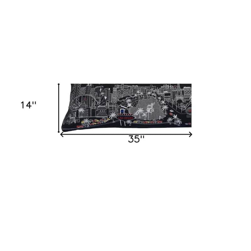 HomeRoots 35" Black as Vegas Nighttime Skyline Lumbar Decorative Pillow