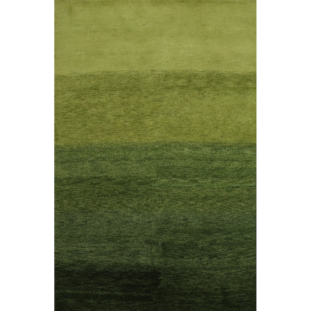 Hand Knotted Oriental 100% Wool Carpet Modern Stripe Green Gabbeh Area Rug - 7' 8'' X 5' 6''
